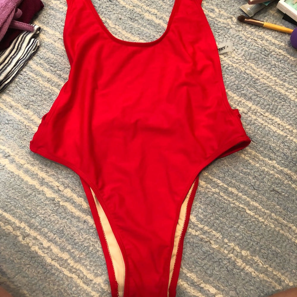 Red one piece swimsuit